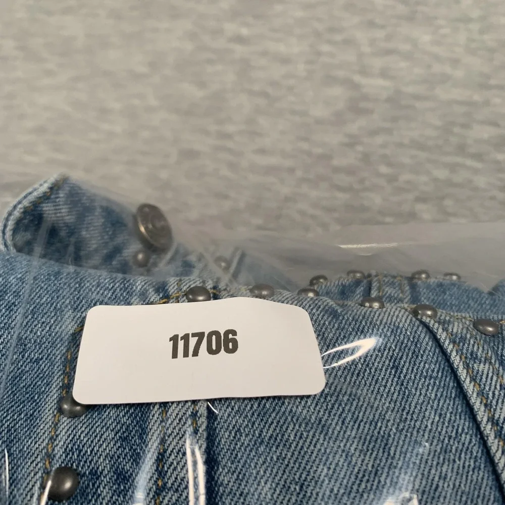 Free People Jacket Womens Small Blue Denim Studded‎ Distressed Jean Western Boho - Picture 13 of 13